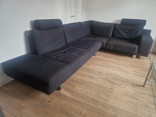 Large grey fabric corner sofa - large,